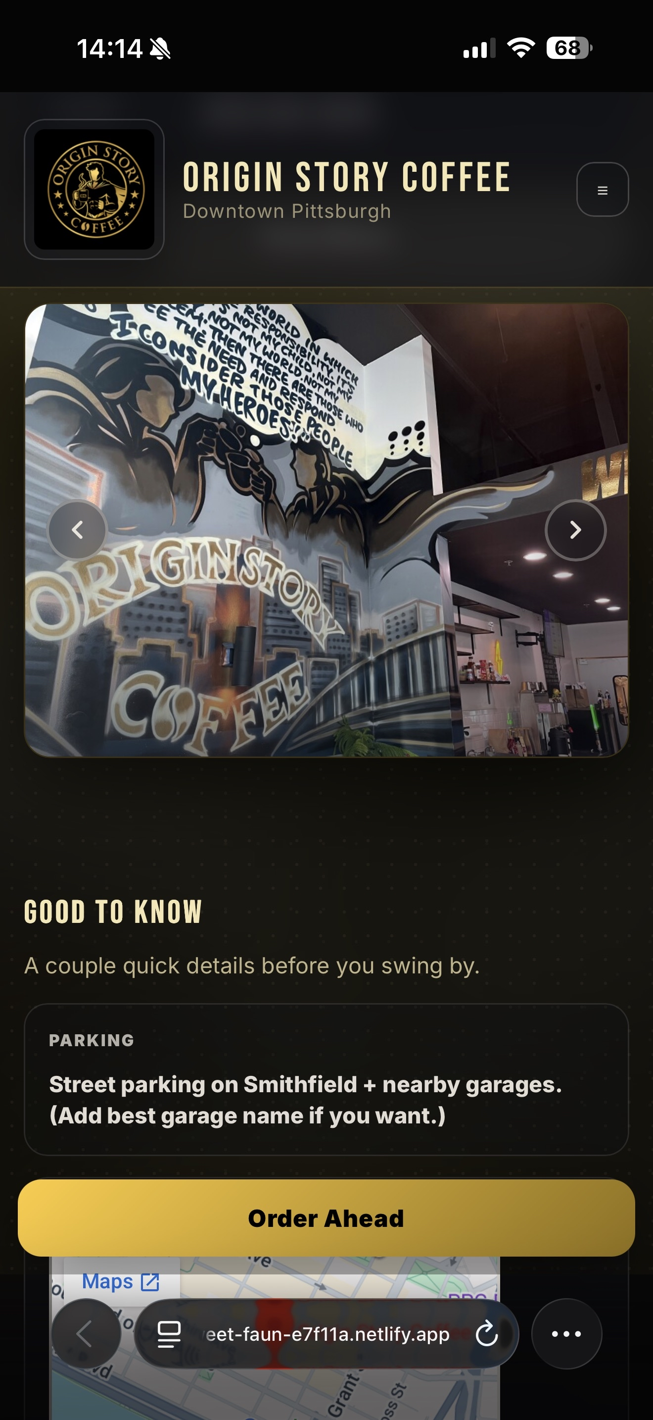 Mobile Origin Story Coffee carousel and good to know section